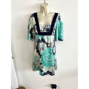Y2K Guess Silk Kimono Dress Mini Blue Floral Satin Sz M Babydoll Asian Vtg